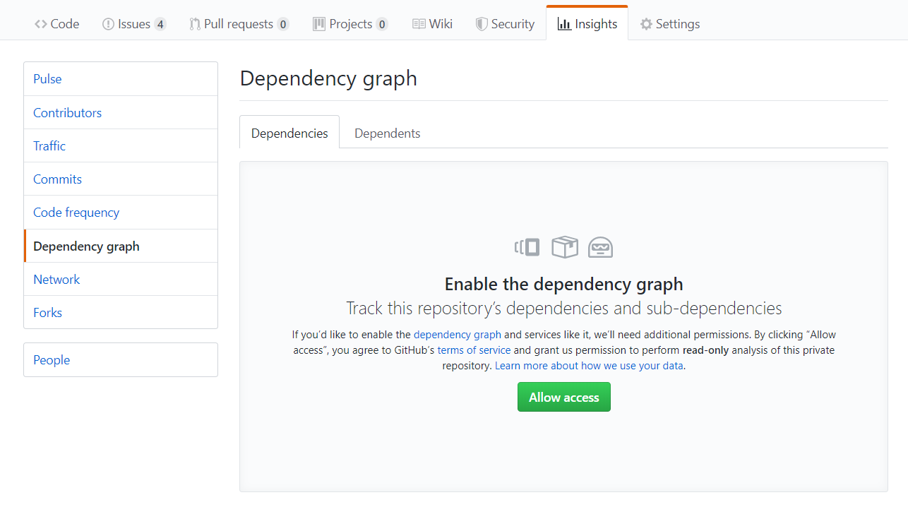 GitHub Repository Dependency Graph Allow Access