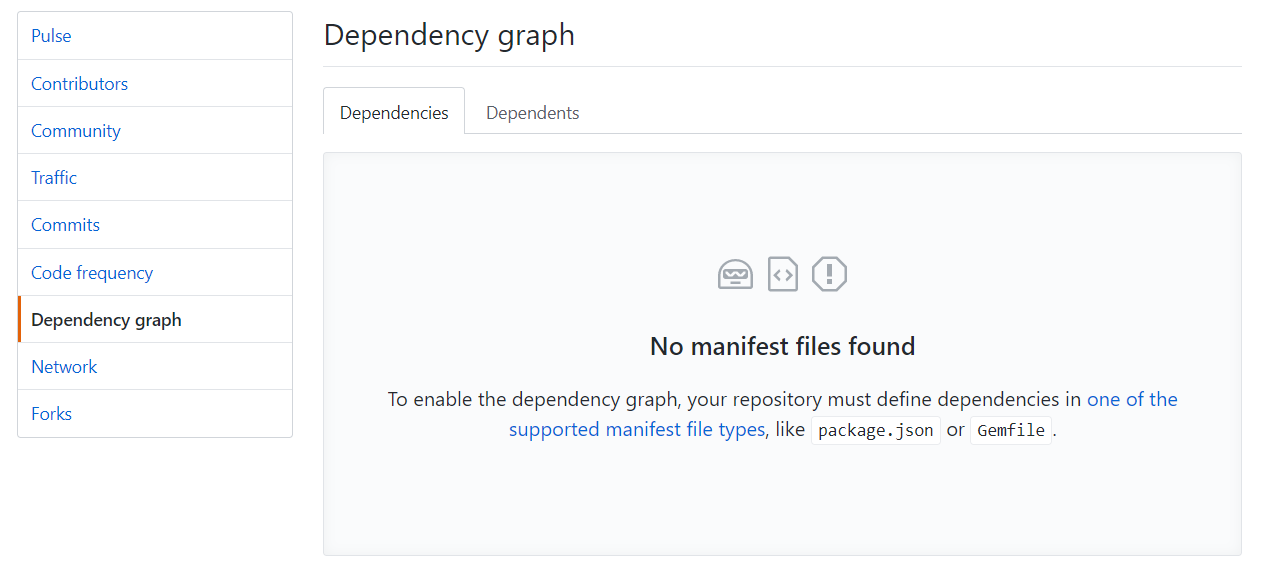 GitHub dependency graph - Missing Manifest file